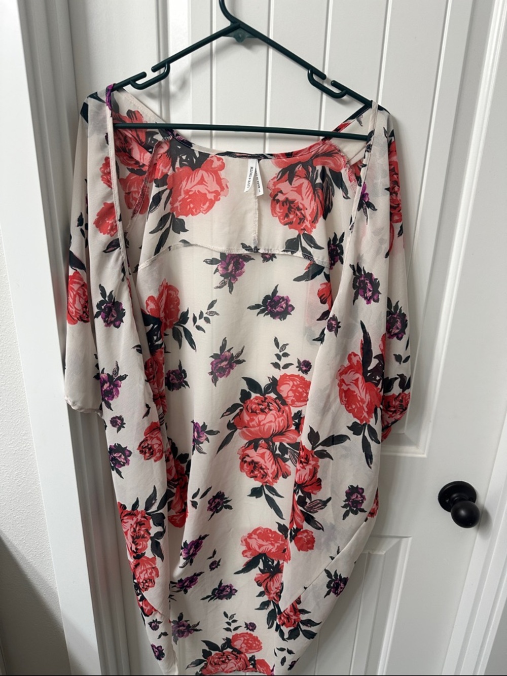 Live 4 Truth Cream Dolman Tunic with Red & Purple Floral Print